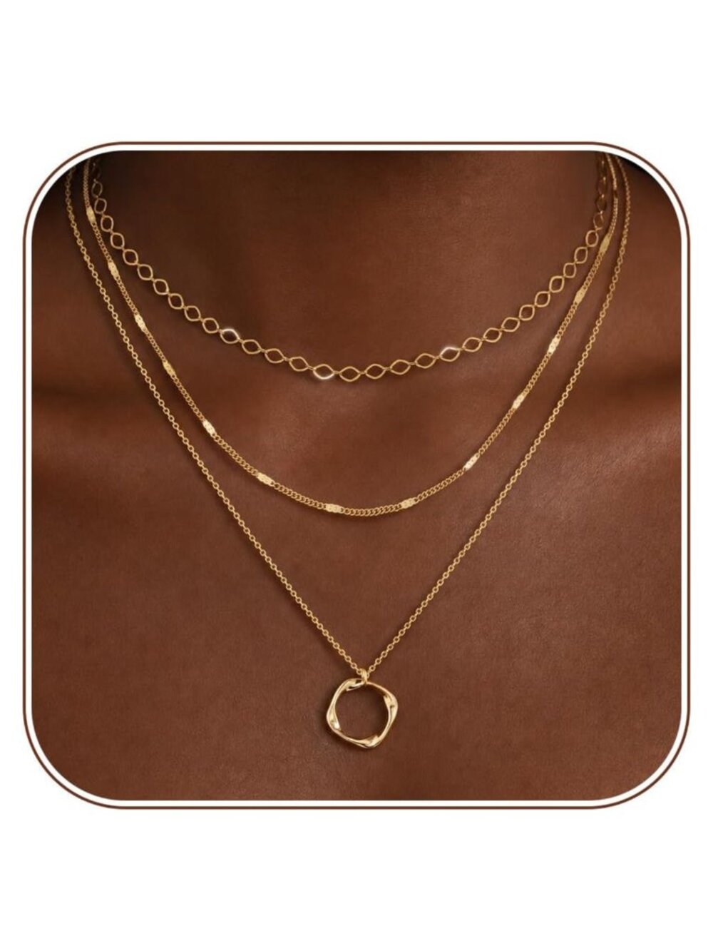 14K Gold Plated Layered Necklace Set Women Trendy 3Pc
